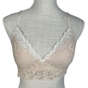 Aerie White & Tan Lace Real Happy Wireless Bralette Bra